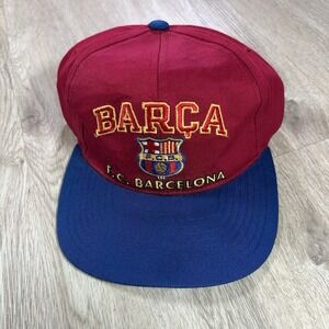 VTG FC Barcelona Snapback Hat Soccer Futbol Corner‎ Yupoong Red Blue Barca Cap
